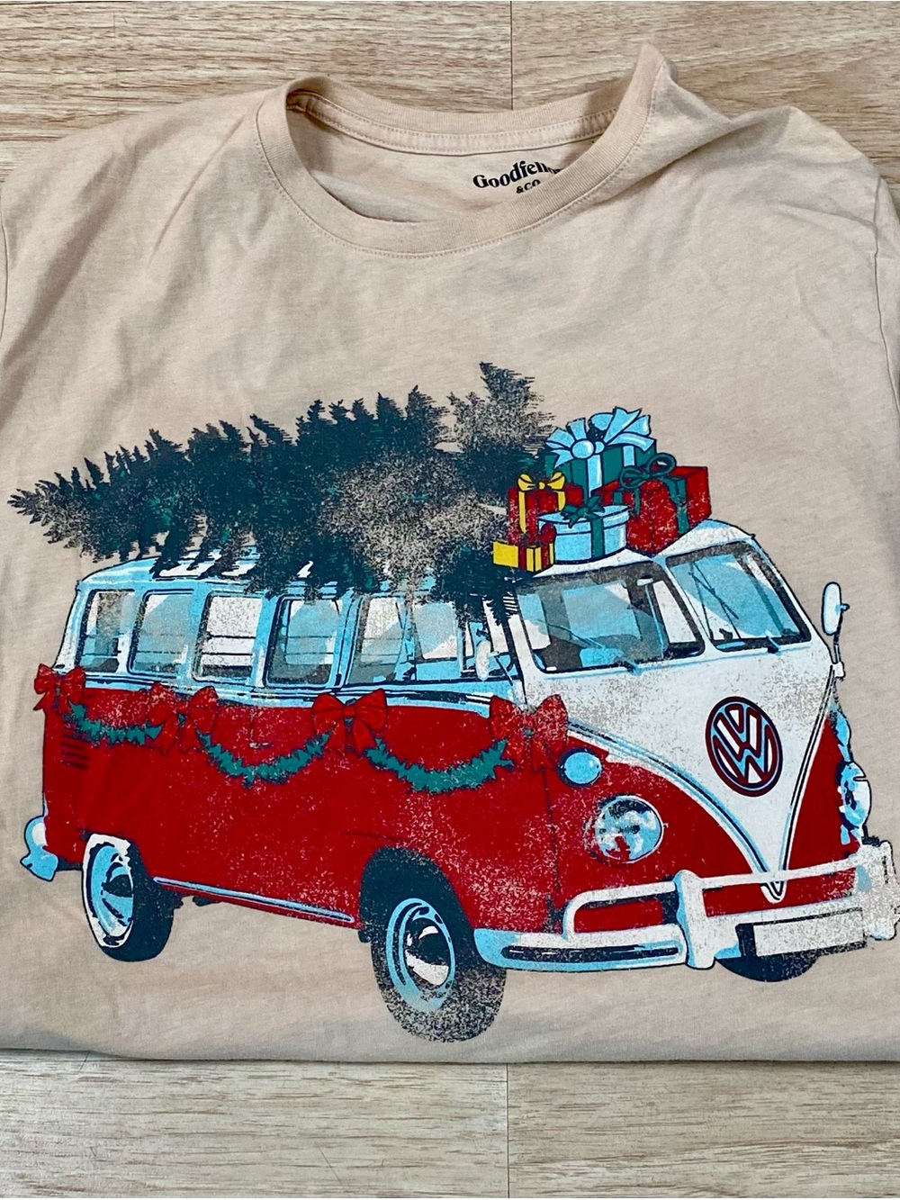 Goodfellow x VW T-Shirt Men’s XL Beige / Tan Volkswagen Van Christmas Tee Shirt